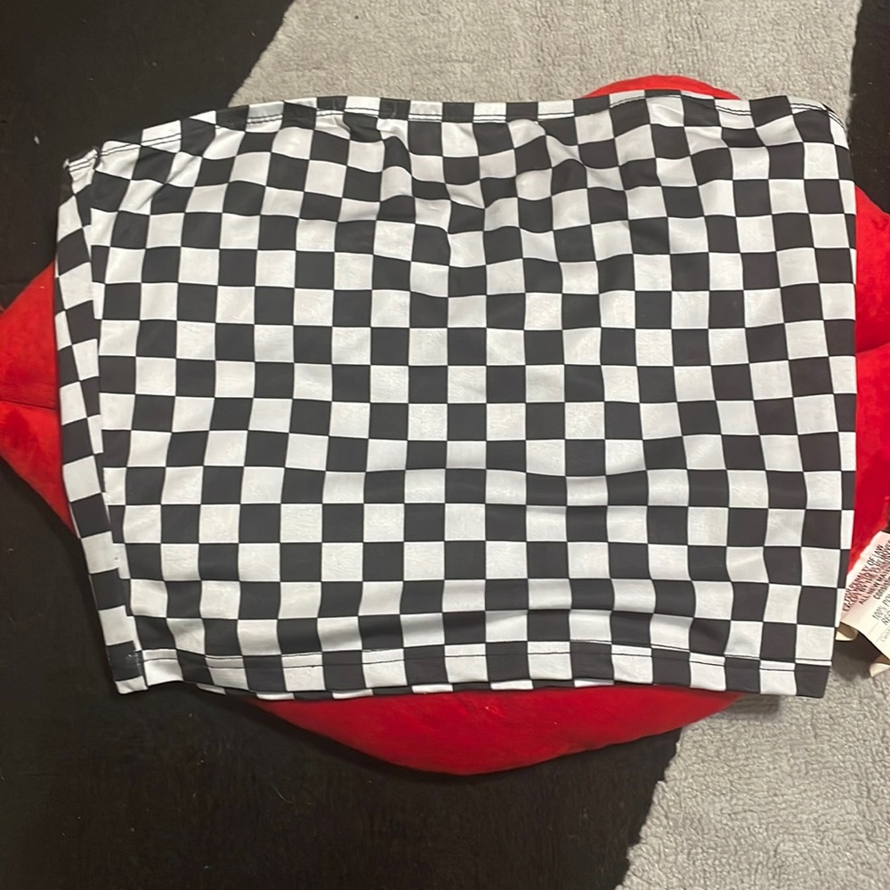 Checker board black and white tube top from dollskill
